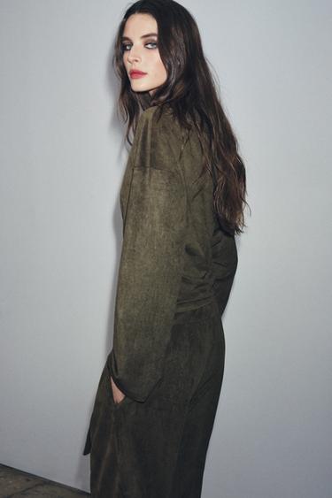 DRAPED FAUX SUEDE TOP - Khaki by Zara - Image 1