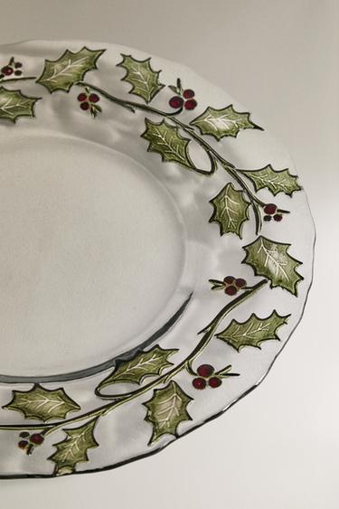 GLASS CHRISTMAS HOLLY LEAF DESSERT PLATE - 990 by Zara - Image 2