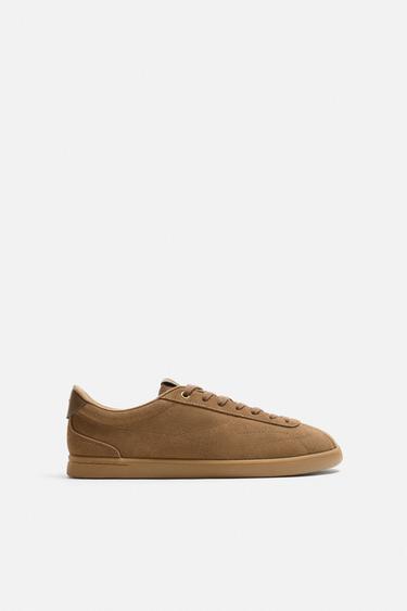 LEATHER TRAINERS - Brown by Zara - Image 0