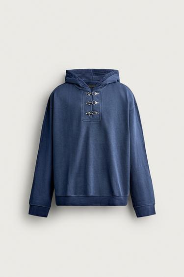 RELAXED FIT FROG FASTENING HOODIE - Faded blue by Zara