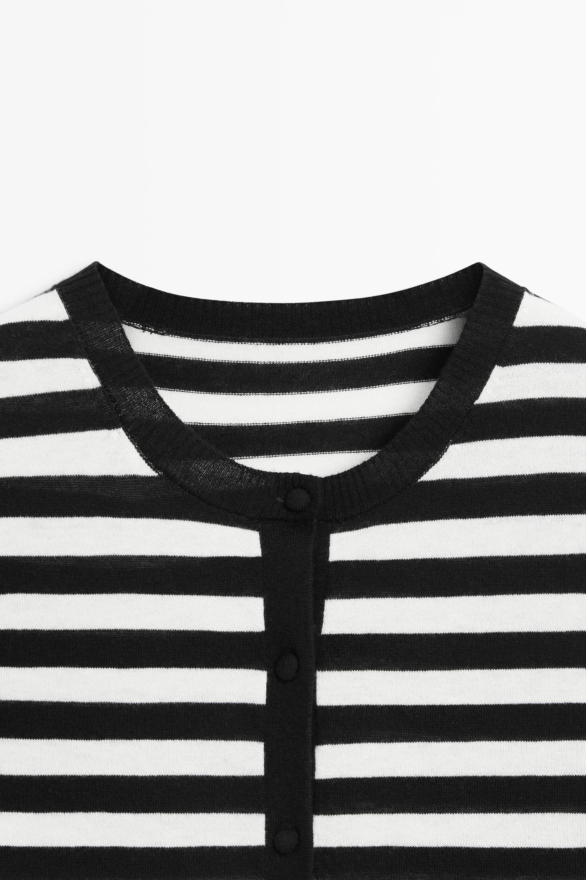 Striped short sleeve knit cardigan