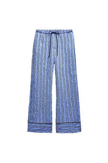 WRINKLE EFFECT STRIPED PAJAMA PANTS