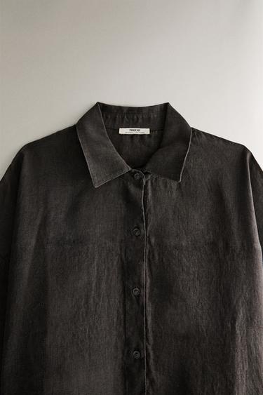 LINEN SHIRT - Dark grey by Zara - Image 1