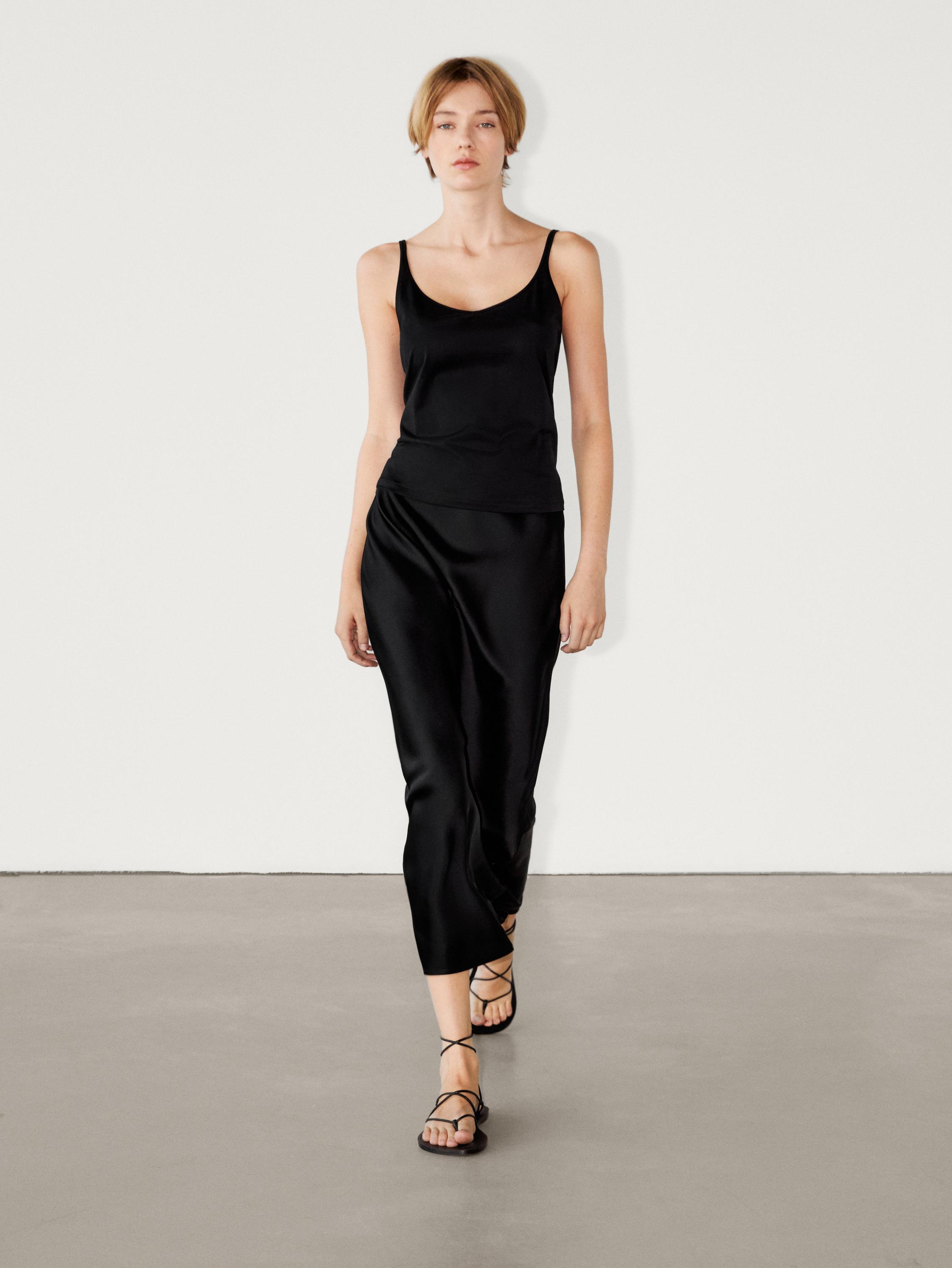 Black satin skirt zara hotsell