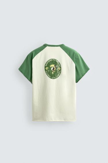 T-SHIRT COLOR BLOCK IMPRIMÉ BRÉSIL - Vert / Écru de Zara - Image 7