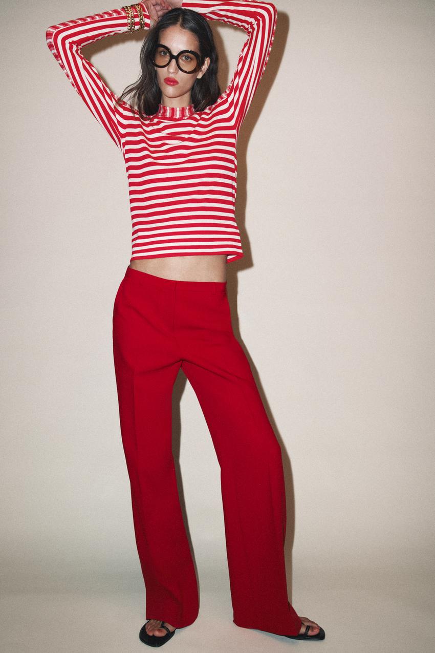 HIGH-WAISTED STRAIGHT LEG PANTS - Red | ZARA United States