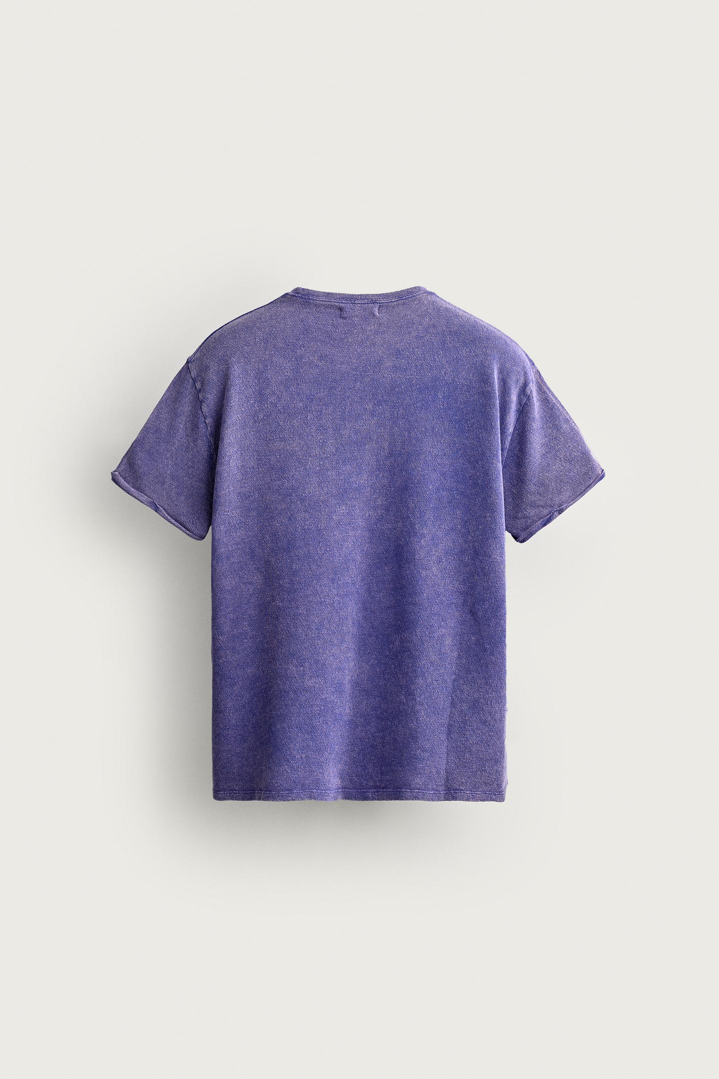 Мужская футболка Zara Washed Printed Knit, цвет: Фиолетовый — фото 7