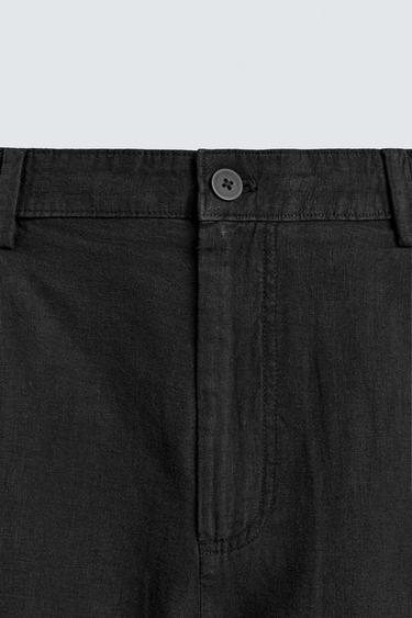 100% LINEN RELAXED FIT BERMUDA SHORTS - Black by Zara - Image 7