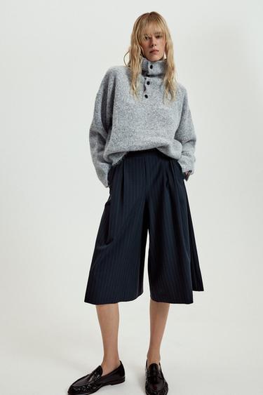 Zara PINSTRIPE SHORTS - Navy blue