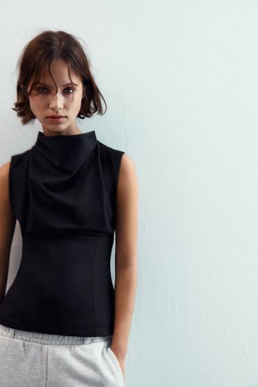 DRAPED NECK TOP - Black by Zara