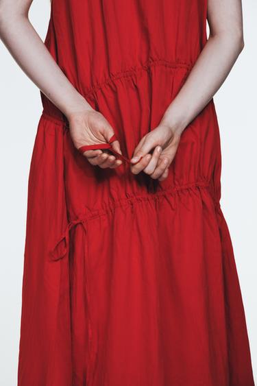 NYLON MIDI DRESS WITH TIES - Red by Zara - Image 4