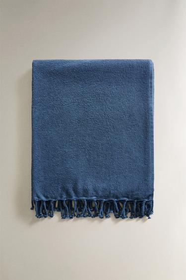 SERVIETTE DE PLAGE COTON FRANGES - Bleu moyen de Zara - Image 1
