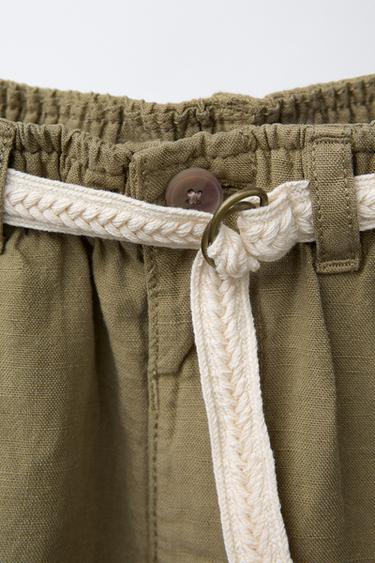 BERMUDA EN LIN À CEINTURE CORDON - Kaki de Zara - Image 2