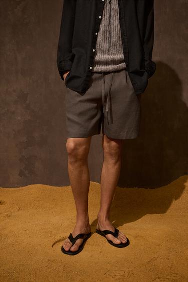 100% LINEN BERMUDA SHORTS - Brown / Taupe by Zara - Image 0