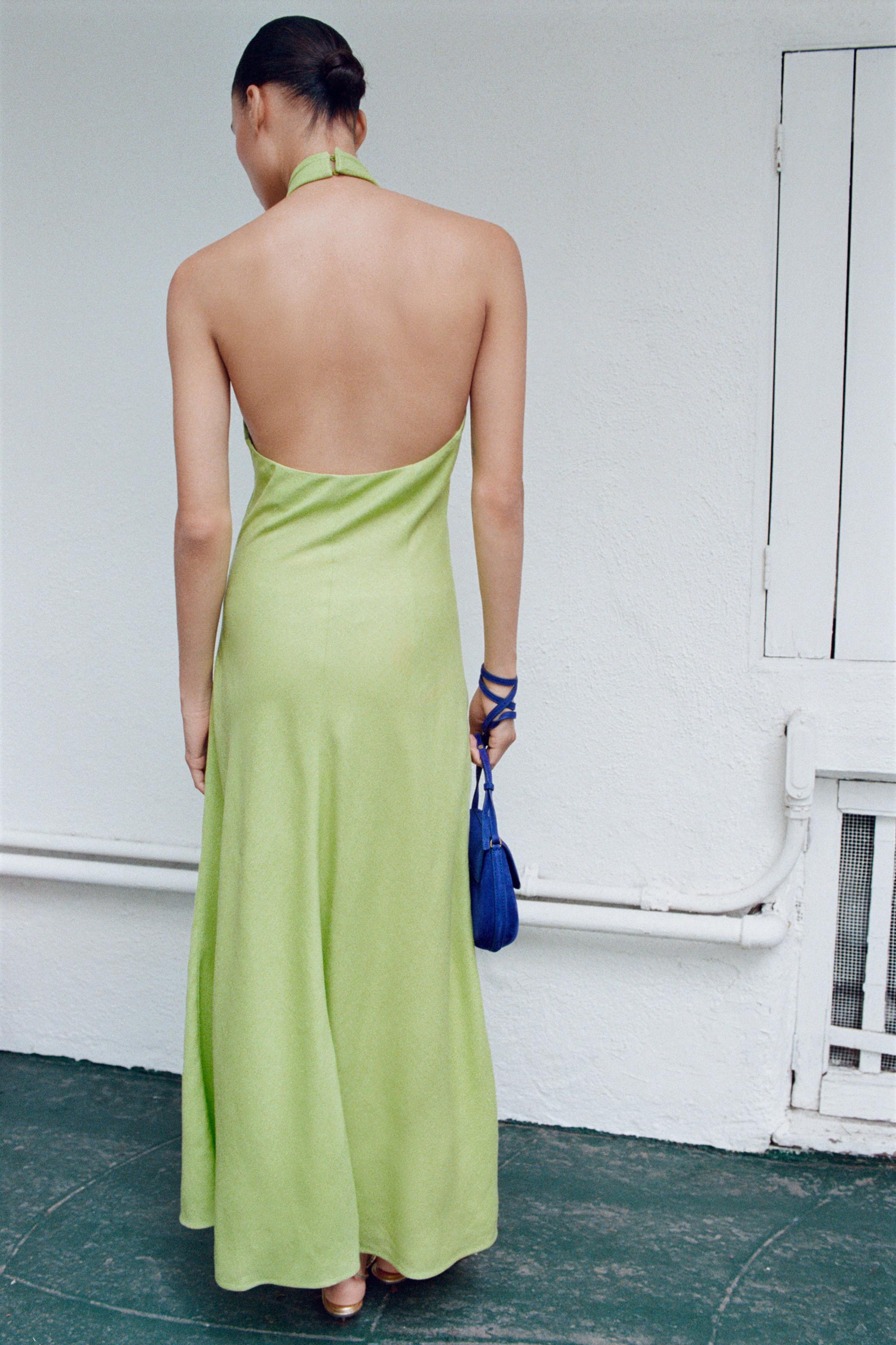 Женские платья Zara LINEN MIDI HALTER DRESS — фото 3
