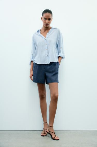 Zara STRIPED SHIRT WITH METALLIC THREAD - Blue / White