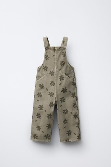 FLOWER PRINT TWILL DUNGAREES - Brown by Zara
