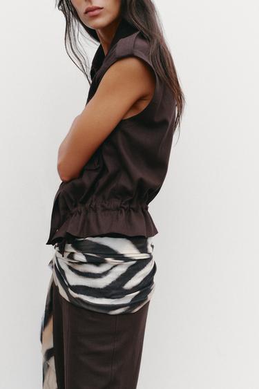 CARGO WAISTCOAT WITH LINEN - Brown by Zara - Image 2