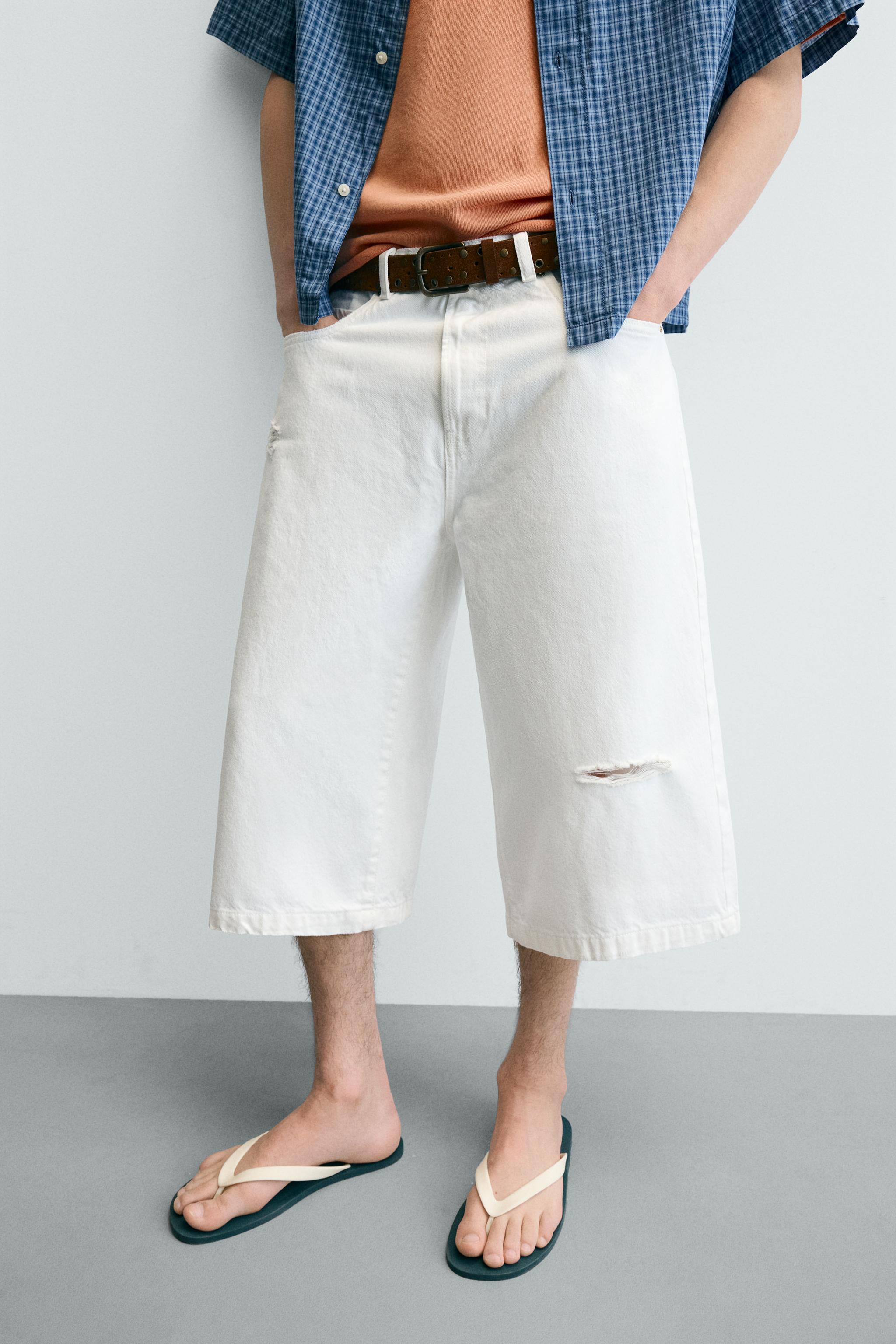 RIPPED RELAXED FIT DENIM JORTS