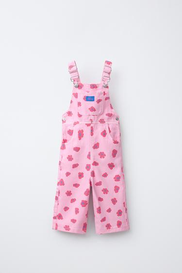 LONG FLORAL TWILL DUNGAREES - Pink by Zara