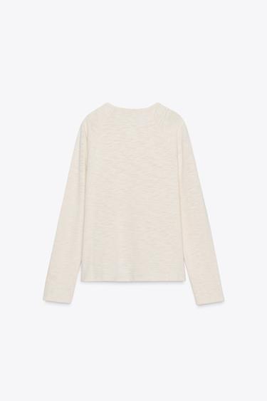 T-SHIRT MANCHES RAGLAN EN COTON - Sable / Chiné de Zara - Image 5
