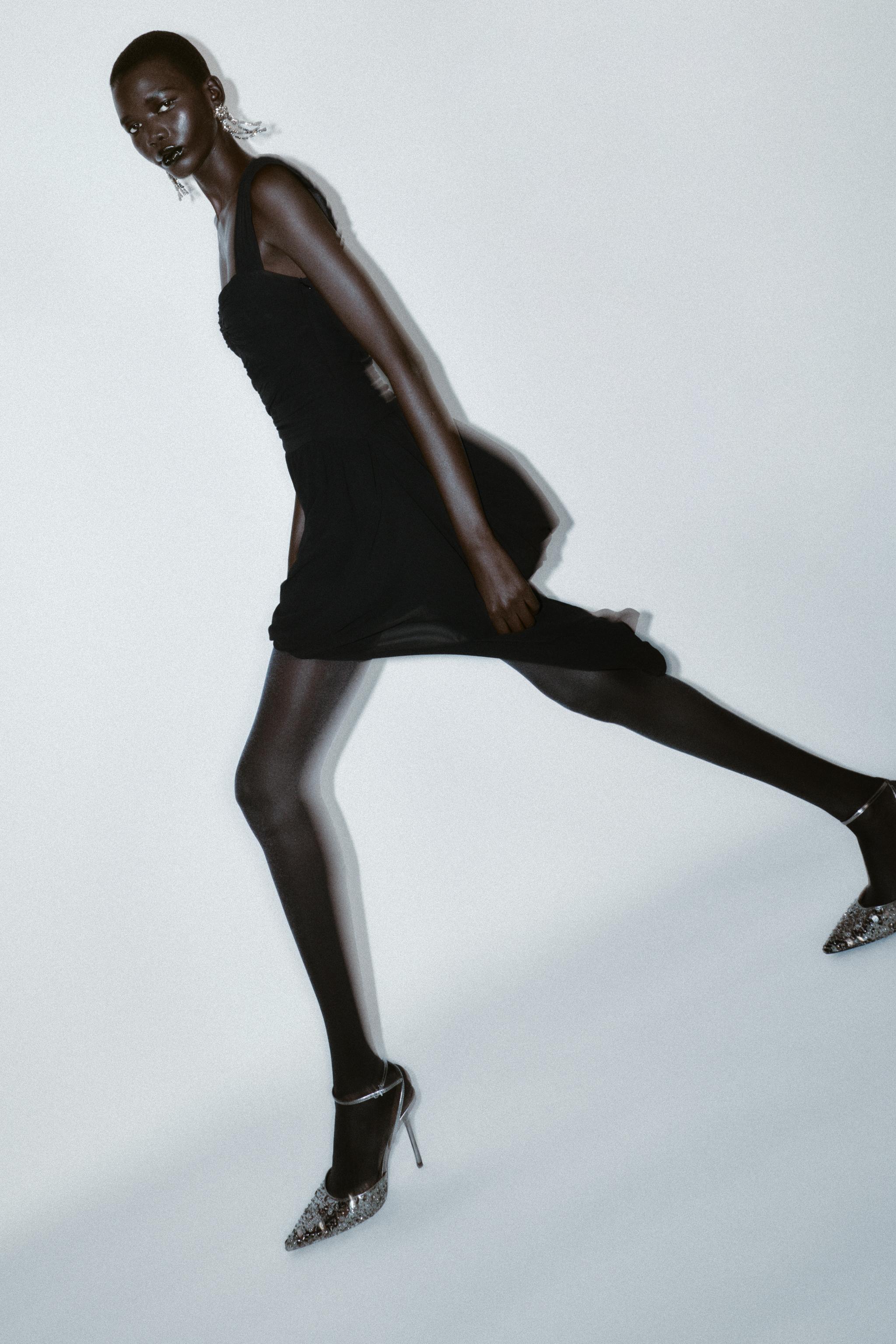 アシメバルーンドレープミニワンピース - ブラック | ZARA Japan / 日本