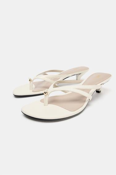 LEATHER SANDALS WITH METAL DETAIL - Ecru White by Zara - Image 3