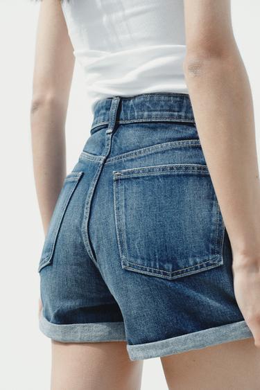 HIGH-WAIST MOM FIT TRF BERMUDA SHORTS - Indigo by Zara