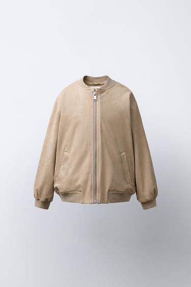 FAUX SUEDE BOMBER JACKET - Light beige by Zara