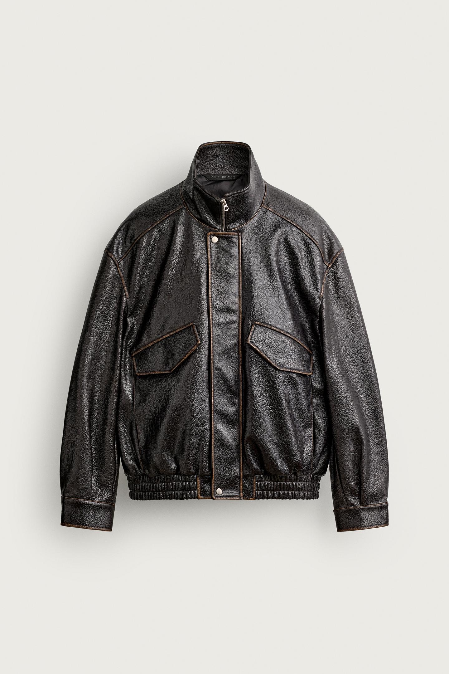Мужская куртка Zara Relaxed-Fit Faux Leather, цвет: Тёмный коричневый — фото 7