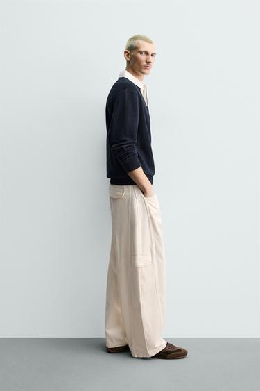 BAGGY FIT CARGO TROUSERS WITH SEAMS - Ecru by Zara - Image 3