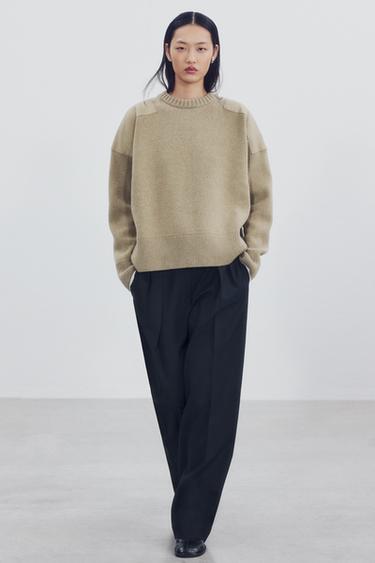 Zara WOOL SWEATER WITH CONTRAST SHOULDERS - Light green