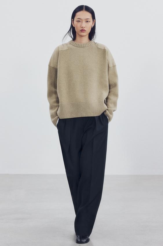 WOLLE-PULLOVER MIT SCHULTER IN MATERIALKOMBINATION - Hellgrün von Zara - Bild 0