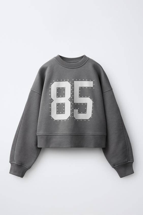 SUDADERA ESTAMPADO VARSITY - Gris antracita de Zara - Imagen 0