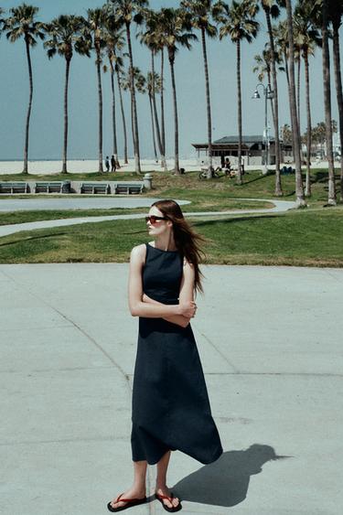 ROBE MI-LONGUE EN LIN À DOS NU - Bleu de Zara - Image 6