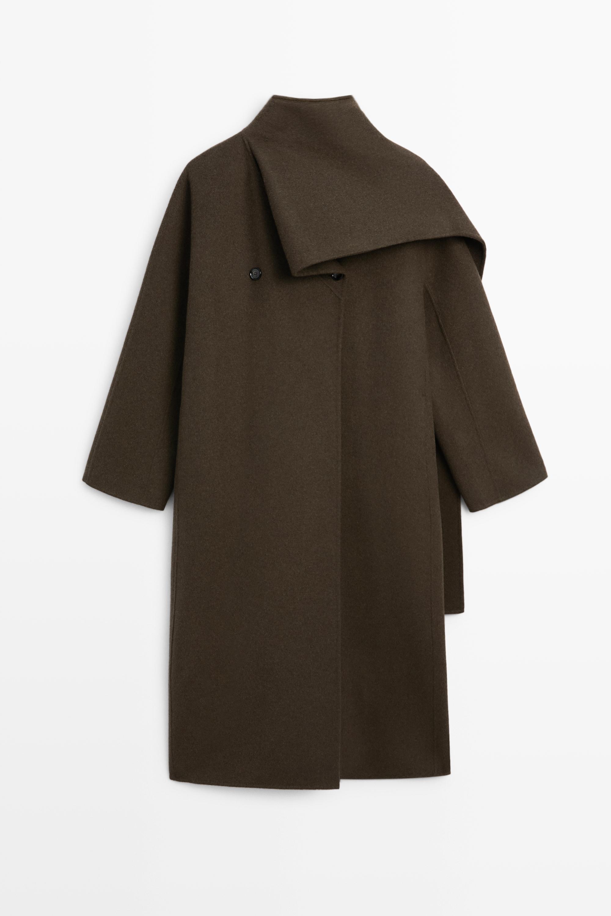 Long coat with scarf and suede detail - Gray green | ZARA United