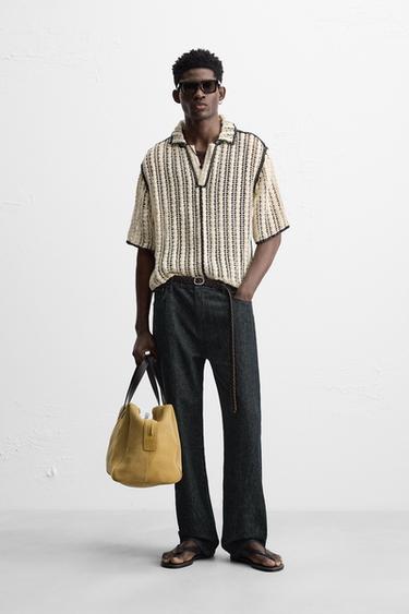 CROCHET TEXTURED POLO SHIRT - Black / White by Zara - Image 0