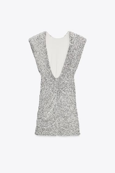 ZW COLLECTION SEQUINNED DRESS WITH SHOULDER PADS - Silver by Zara - Image 5