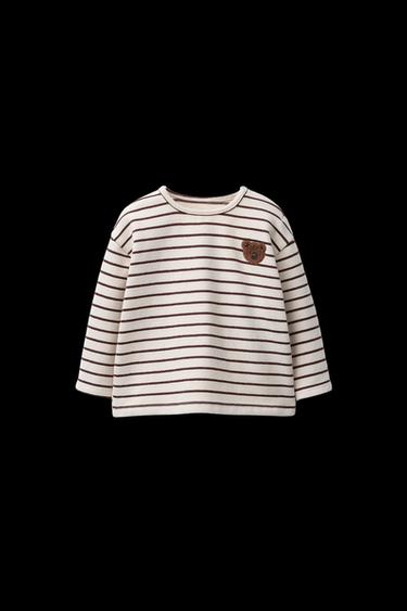 Zara STRIPED BEAR T-SHIRT - Ecru / Brown - Image 0