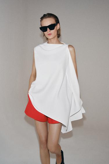 Zara ZW COLLECTION ASYMMETRIC CAPE TOP - Ecru
