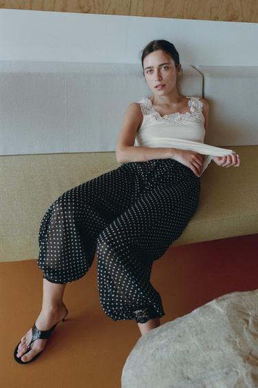 RIBBED KNIT LACE TOP - Ecru by Zara