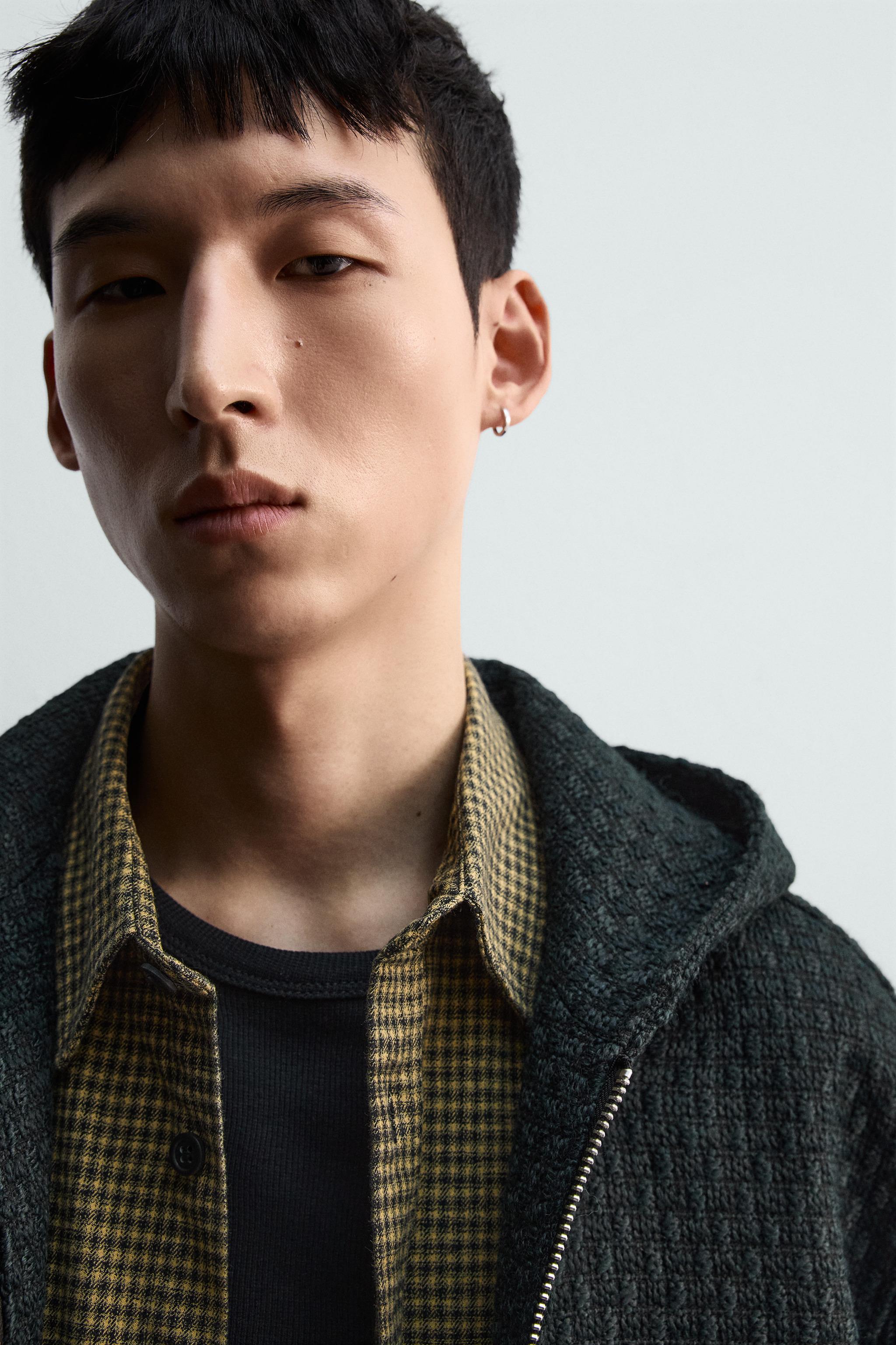 イレギュラー ジャカードフーデッドジャケット - ブラック | ZARA 