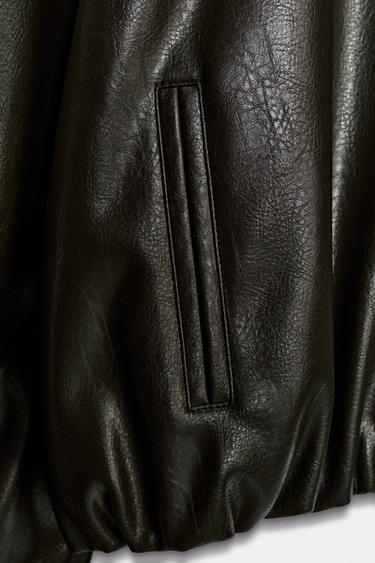 LEATHER EFFECT JACKET WITH ELASTICATED DETAILS - Green marl by Zara - Image 6