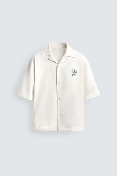CAMISA BORDADO CONTRASTE - Blanco roto de Zara