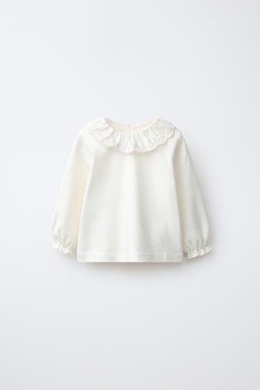 EMBROIDERED COLLAR T-SHIRT — Ecru 1