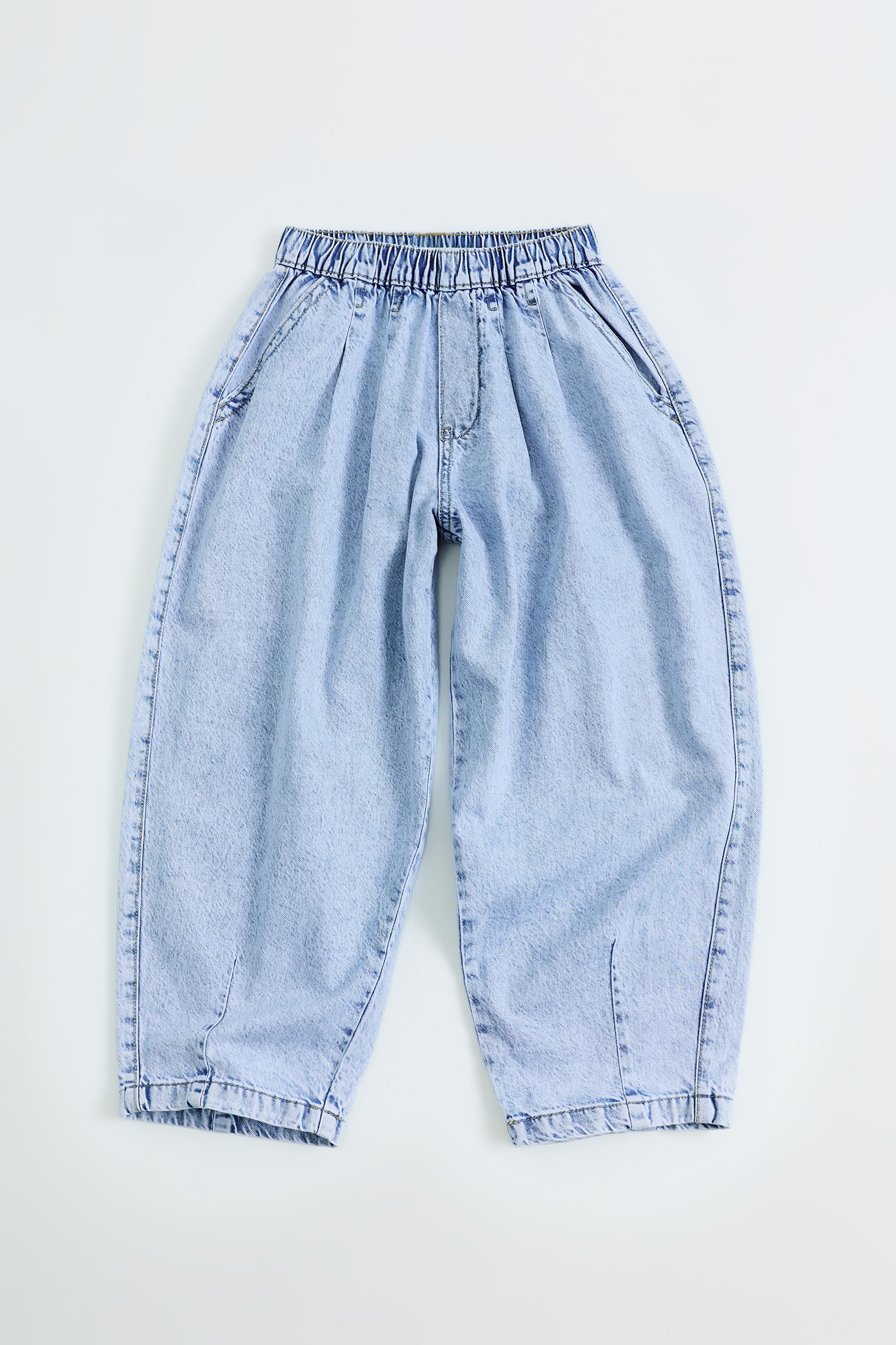 ELASTIC WAIST BALLOON JEANS — Blue