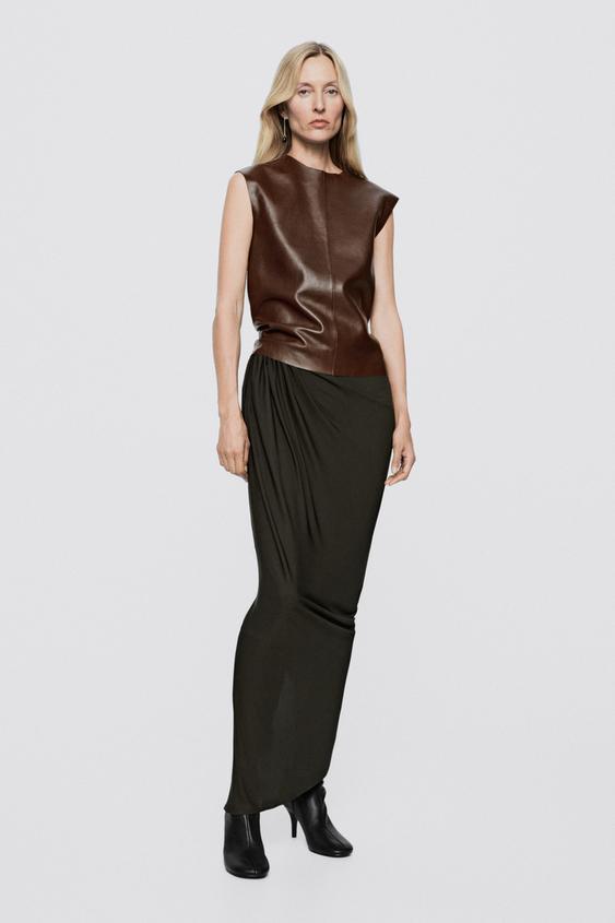 Falda midi drapeada - LIMITED EDITION - Marrón oscuro de Zara - Imagen 0