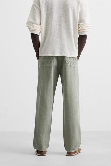 PANTALON EN COTON ET EN LIN - Kaki clair de Zara - Image 2
