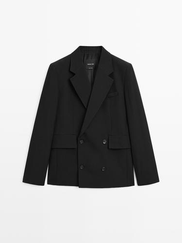 Americana corta cruzada mezcla lana - Negro de Zara
