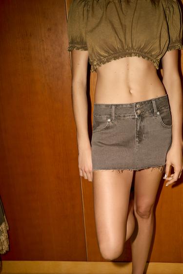 TOP COURT EN POPELINE LAVÉE - Kaki de Zara - Image 1